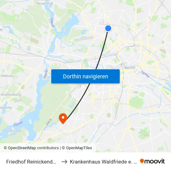 Friedhof Reinickendorf to Krankenhaus Waldfriede e. V. map