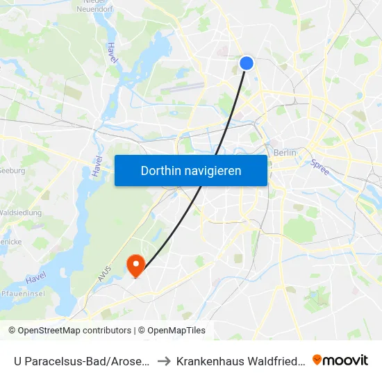 U Paracelsus-Bad/Aroser Allee to Krankenhaus Waldfriede e. V. map