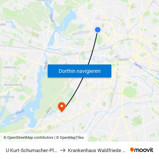 U Kurt-Schumacher-Platz to Krankenhaus Waldfriede e. V. map