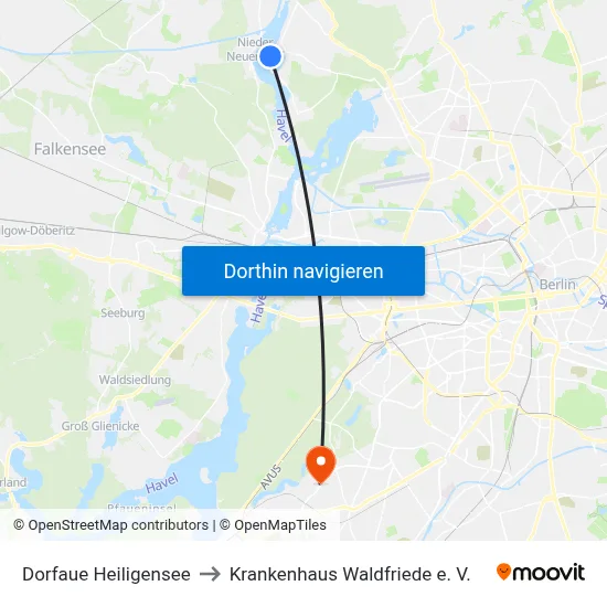 Dorfaue Heiligensee to Krankenhaus Waldfriede e. V. map