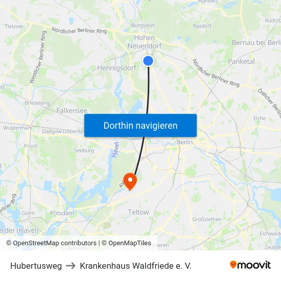 Hubertusweg to Krankenhaus Waldfriede e. V. map