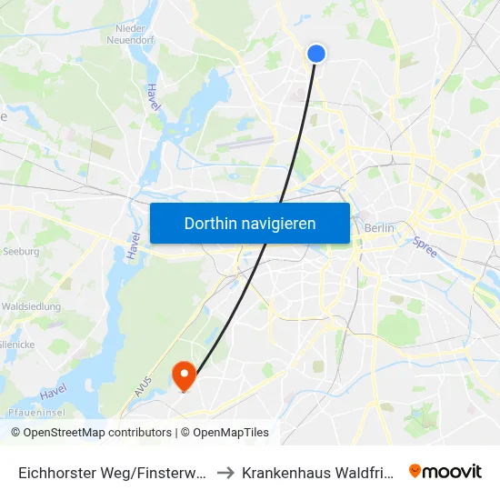 Eichhorster Weg/Finsterwalder Str. to Krankenhaus Waldfriede e. V. map