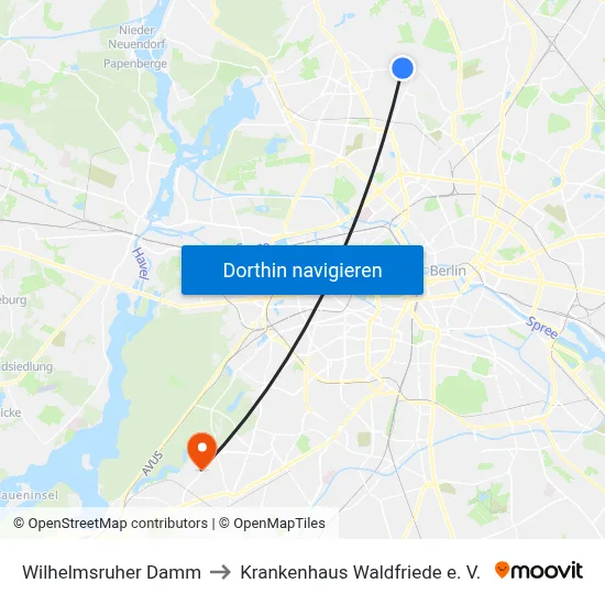 Wilhelmsruher Damm to Krankenhaus Waldfriede e. V. map