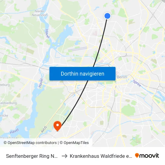 Senftenberger Ring Nord to Krankenhaus Waldfriede e. V. map
