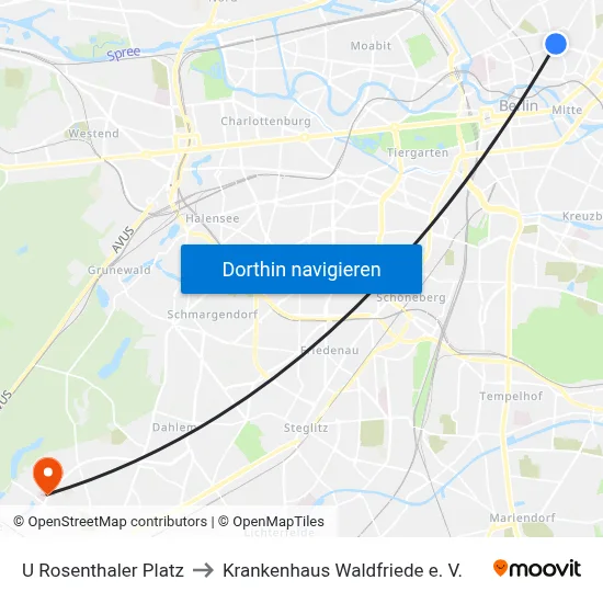 U Rosenthaler Platz to Krankenhaus Waldfriede e. V. map