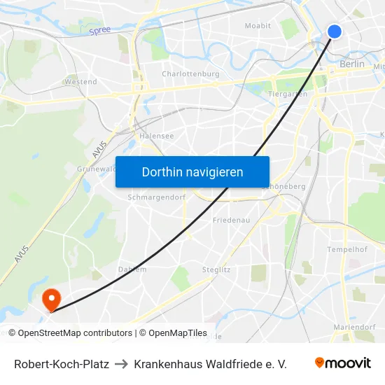 Robert-Koch-Platz to Krankenhaus Waldfriede e. V. map