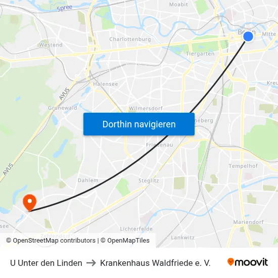 U Unter den Linden to Krankenhaus Waldfriede e. V. map