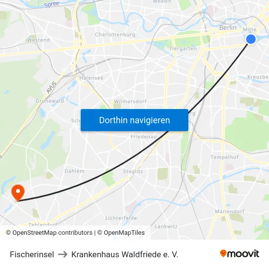 Fischerinsel to Krankenhaus Waldfriede e. V. map
