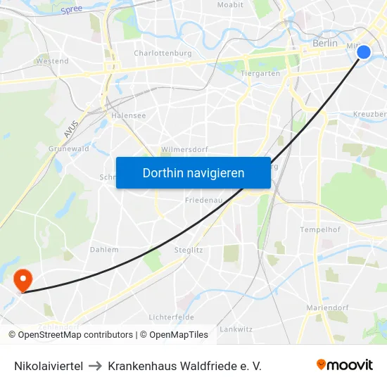 Nikolaiviertel to Krankenhaus Waldfriede e. V. map