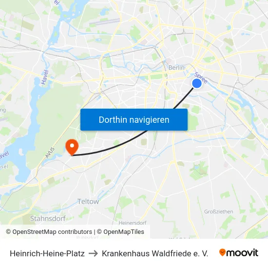 Heinrich-Heine-Platz to Krankenhaus Waldfriede e. V. map
