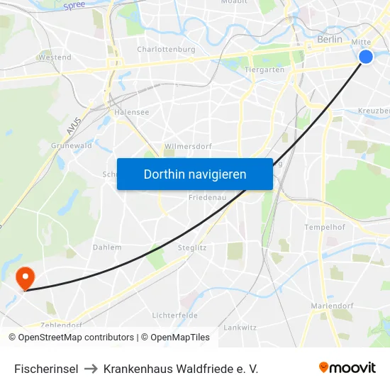 Fischerinsel to Krankenhaus Waldfriede e. V. map