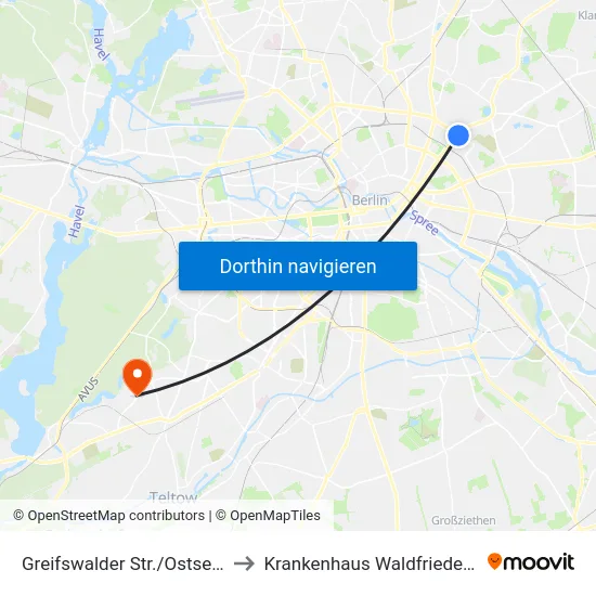 Greifswalder Str./Ostseestr. to Krankenhaus Waldfriede e. V. map