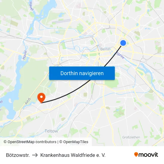 Bötzowstr. to Krankenhaus Waldfriede e. V. map