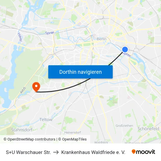 S+U Warschauer Str. to Krankenhaus Waldfriede e. V. map