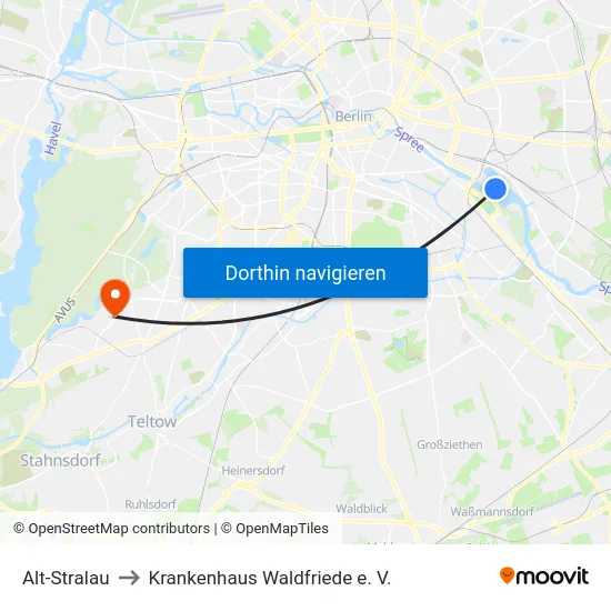 Alt-Stralau to Krankenhaus Waldfriede e. V. map