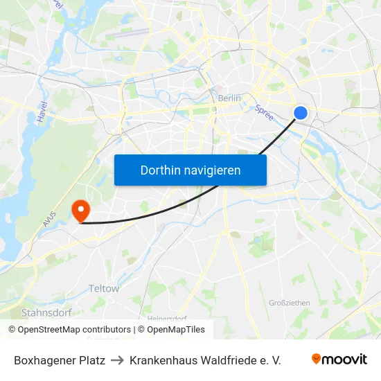 Boxhagener Platz to Krankenhaus Waldfriede e. V. map
