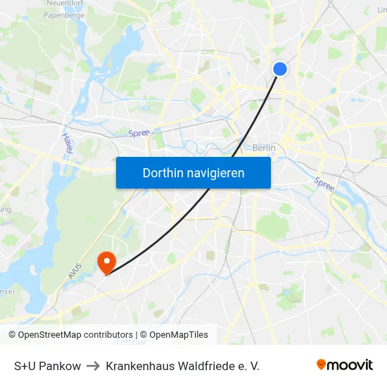 S+U Pankow to Krankenhaus Waldfriede e. V. map