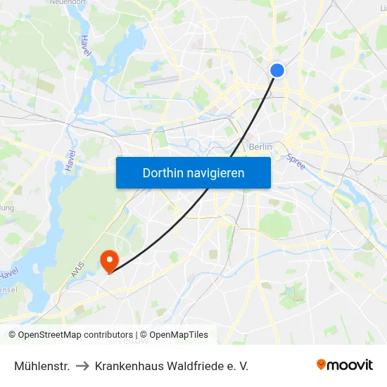 Mühlenstr. to Krankenhaus Waldfriede e. V. map