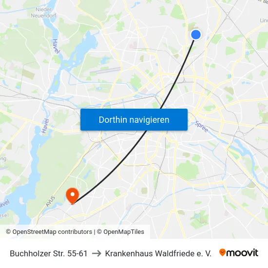 Buchholzer Str. 55-61 to Krankenhaus Waldfriede e. V. map