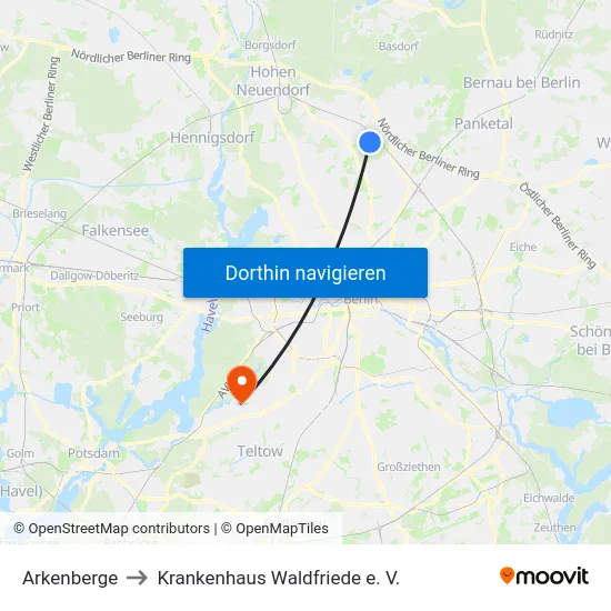 Arkenberge to Krankenhaus Waldfriede e. V. map