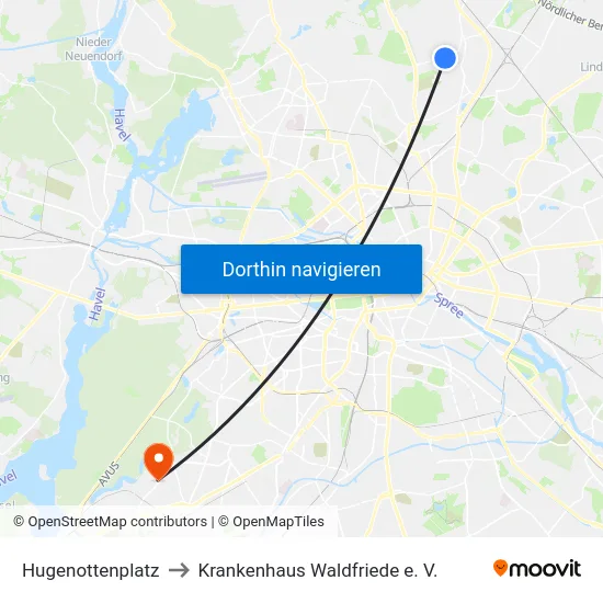 Hugenottenplatz to Krankenhaus Waldfriede e. V. map