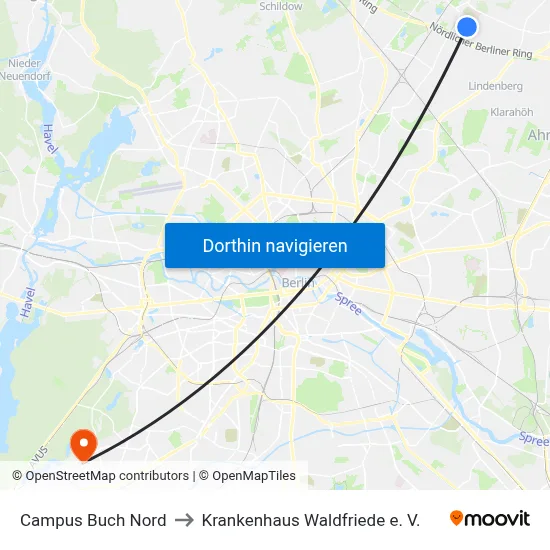 Campus Buch Nord to Krankenhaus Waldfriede e. V. map