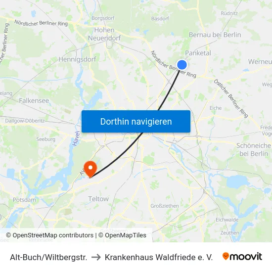 Alt-Buch/Wiltbergstr. to Krankenhaus Waldfriede e. V. map