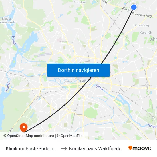 Klinikum Buch/Südeingang to Krankenhaus Waldfriede e. V. map
