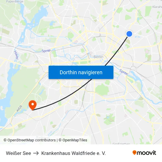 Weißer See to Krankenhaus Waldfriede e. V. map