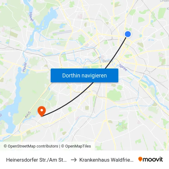 Heinersdorfer Str./Am Steinberg to Krankenhaus Waldfriede e. V. map