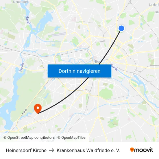 Heinersdorf Kirche to Krankenhaus Waldfriede e. V. map