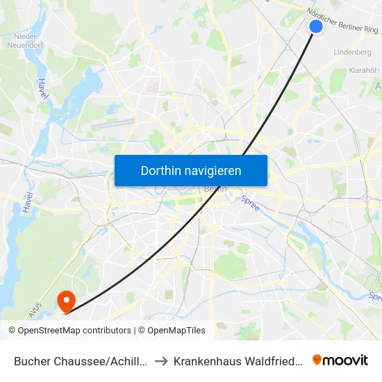 Bucher Chaussee/Achillesstr. to Krankenhaus Waldfriede e. V. map