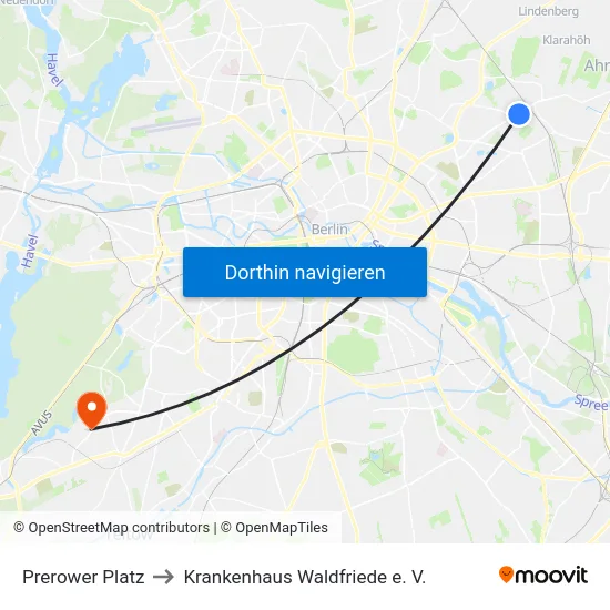 Prerower Platz to Krankenhaus Waldfriede e. V. map