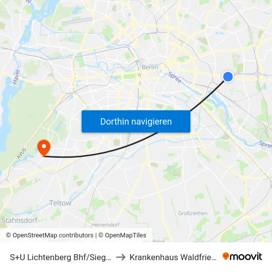 S+U Lichtenberg Bhf/Siegfriedstr. to Krankenhaus Waldfriede e. V. map