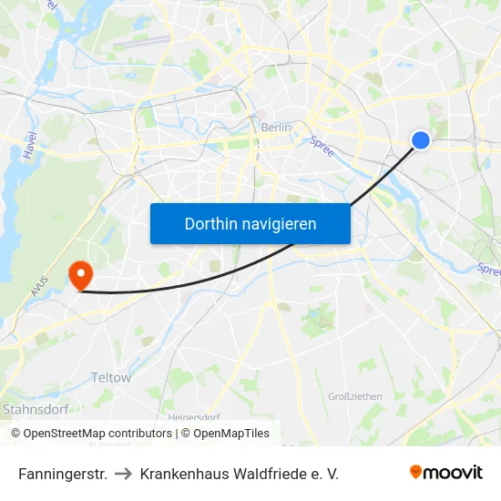 Fanningerstr. to Krankenhaus Waldfriede e. V. map