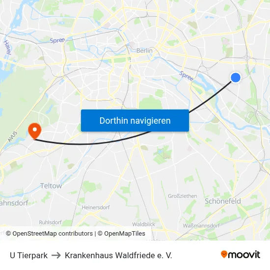 U Tierpark to Krankenhaus Waldfriede e. V. map