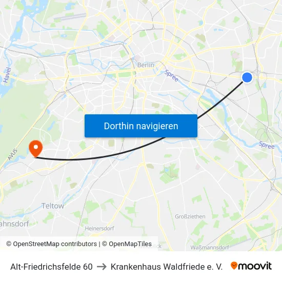 Alt-Friedrichsfelde 60 to Krankenhaus Waldfriede e. V. map