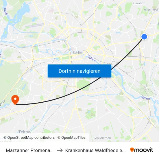 Marzahner Promenade to Krankenhaus Waldfriede e. V. map