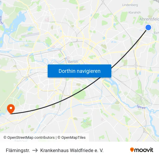 Flämingstr. to Krankenhaus Waldfriede e. V. map