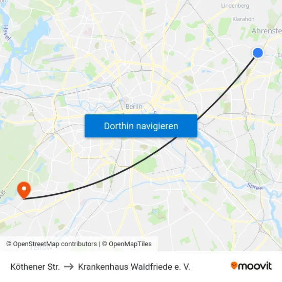 Köthener Str. to Krankenhaus Waldfriede e. V. map