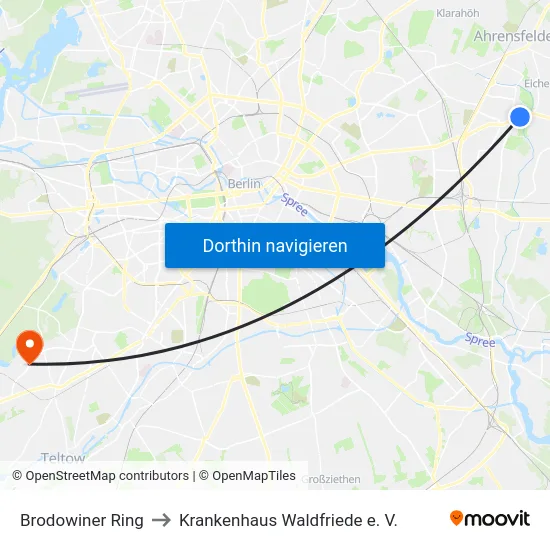 Brodowiner Ring to Krankenhaus Waldfriede e. V. map