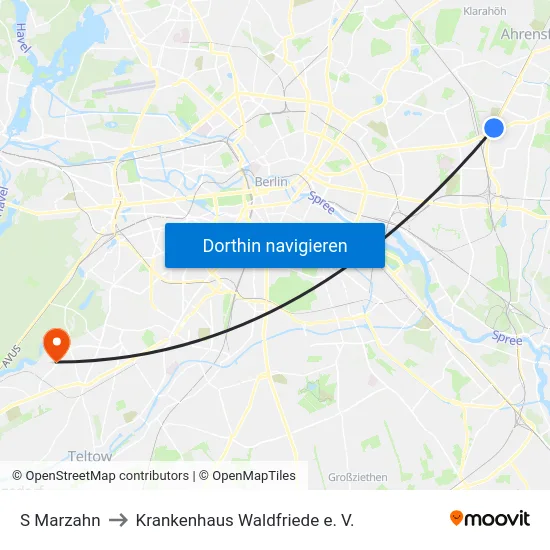 S Marzahn to Krankenhaus Waldfriede e. V. map