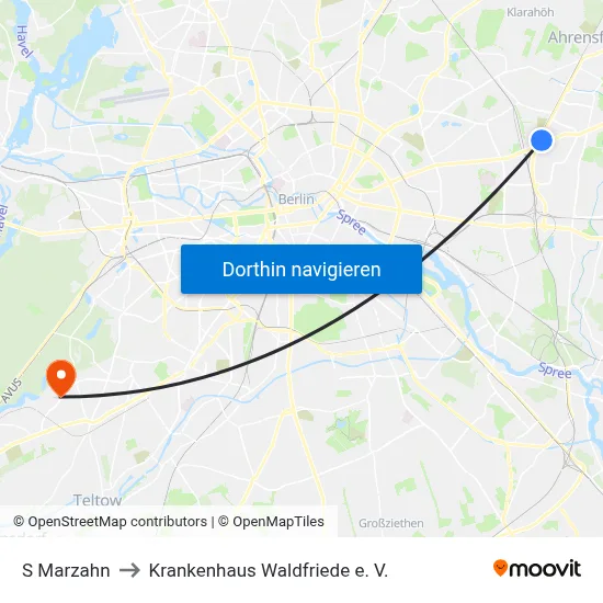 S Marzahn to Krankenhaus Waldfriede e. V. map