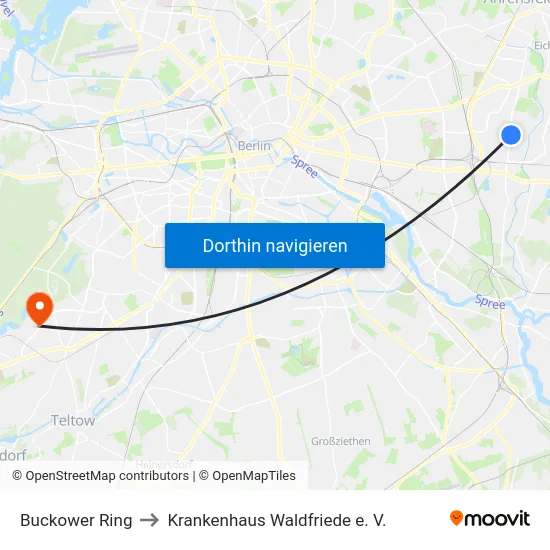 Buckower Ring to Krankenhaus Waldfriede e. V. map