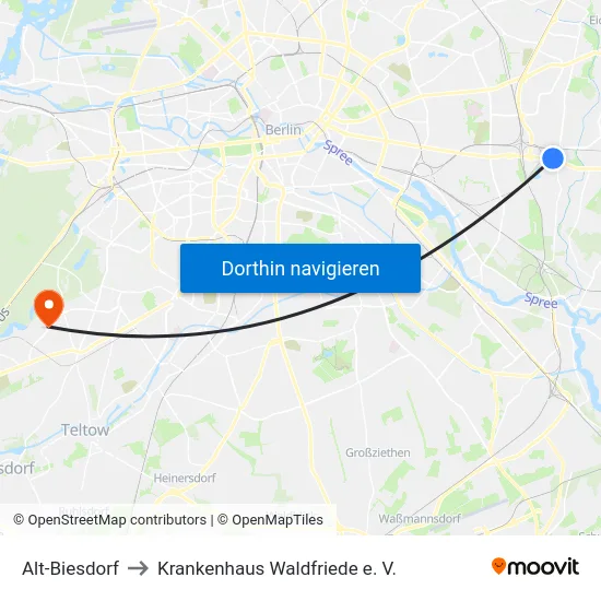 Alt-Biesdorf to Krankenhaus Waldfriede e. V. map