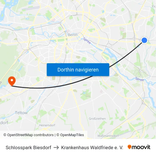 Schlosspark Biesdorf to Krankenhaus Waldfriede e. V. map