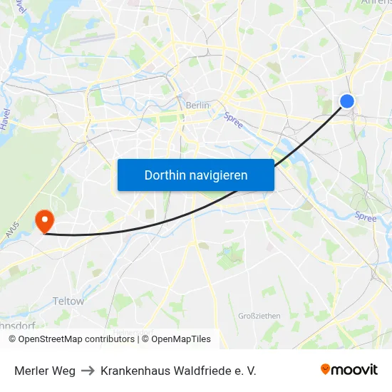 Merler Weg to Krankenhaus Waldfriede e. V. map