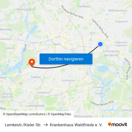Lemkestr./Kieler Str. to Krankenhaus Waldfriede e. V. map