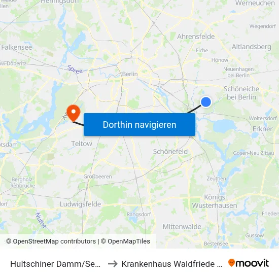 Hultschiner Damm/Seestr. to Krankenhaus Waldfriede e. V. map