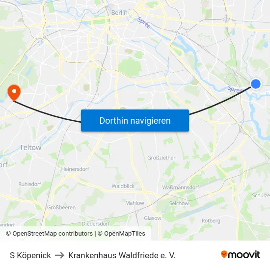 S Köpenick to Krankenhaus Waldfriede e. V. map